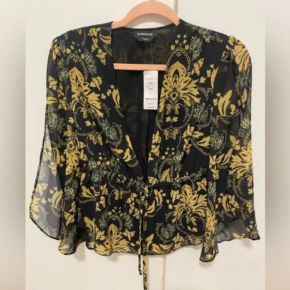 bebe | Tops | Bebe Split Sleeve Deep V Top Xxs | Poshmark
